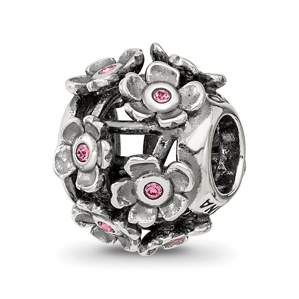 Sterling Silver with Pink Crystals Pink Blossoms Bead Charm