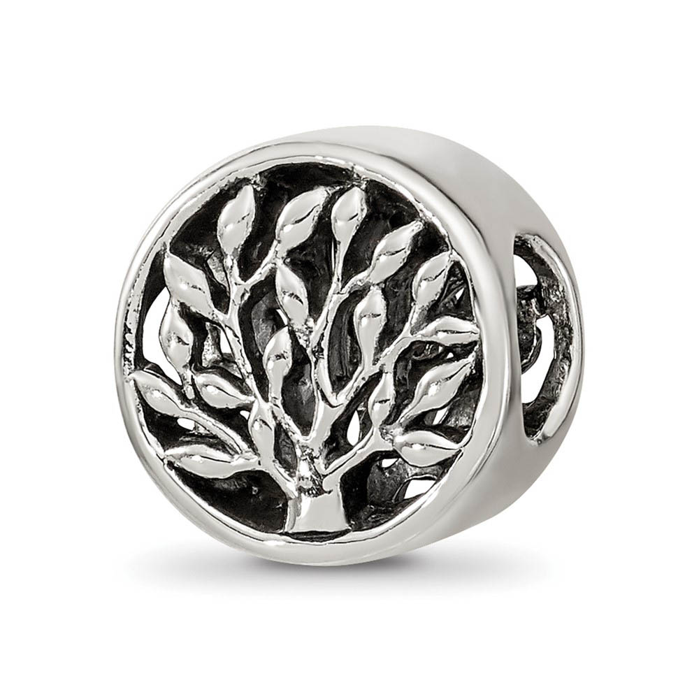 Sterling Silver Double Sided Cylinder Tree Bead Charm, 10mm