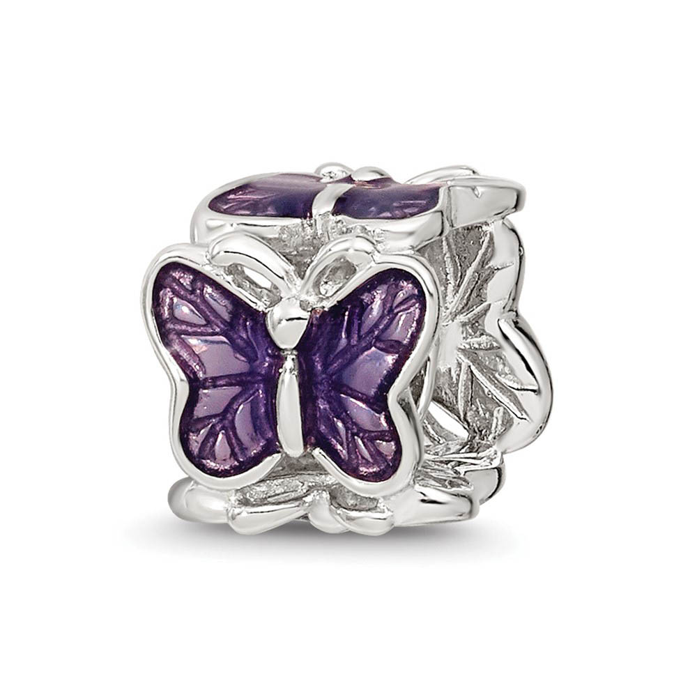 Sterling Silver and Purple Enameled Butterflies Bead Charm