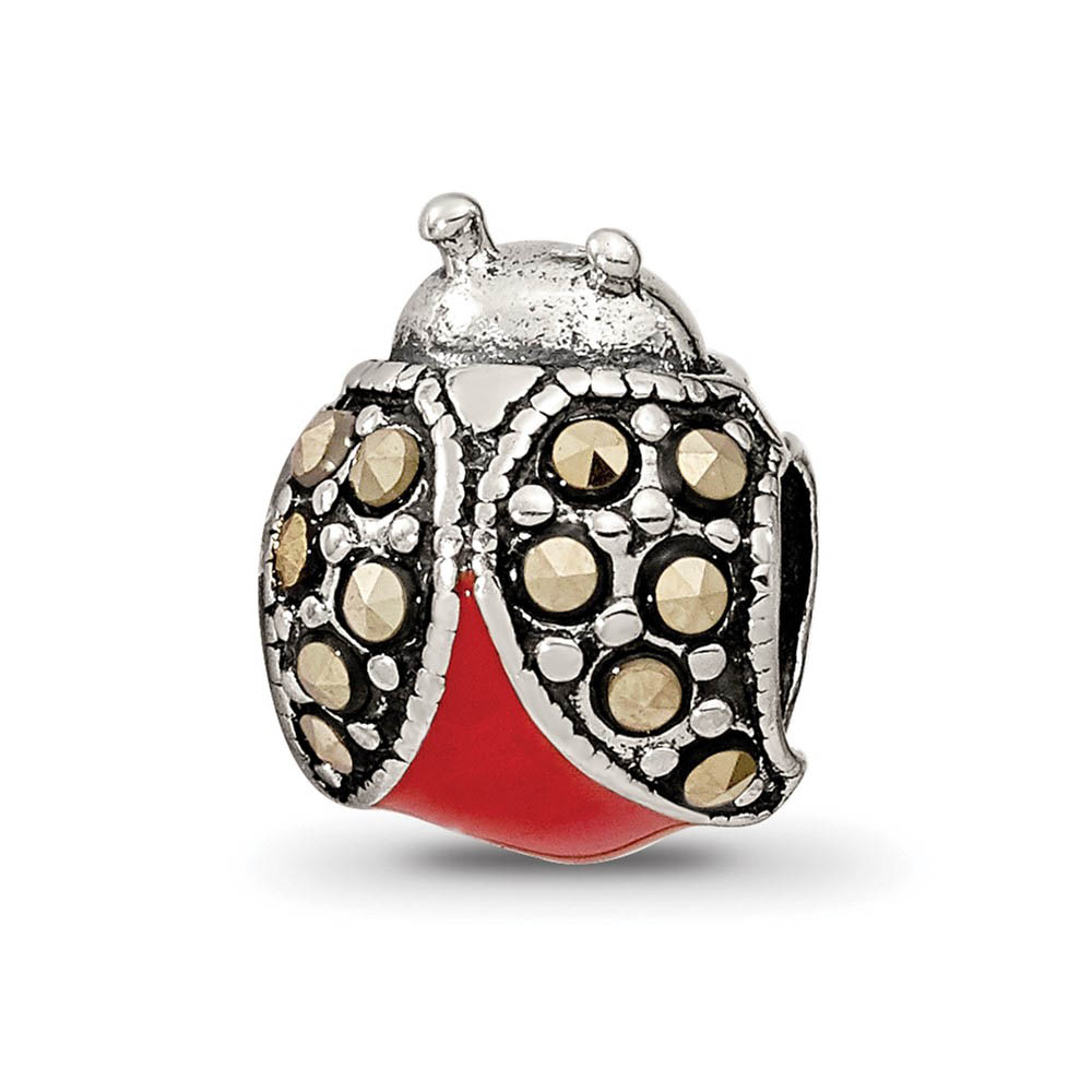 Sterling Silver, Enamel and Marcasite Ladybug Bead Charm