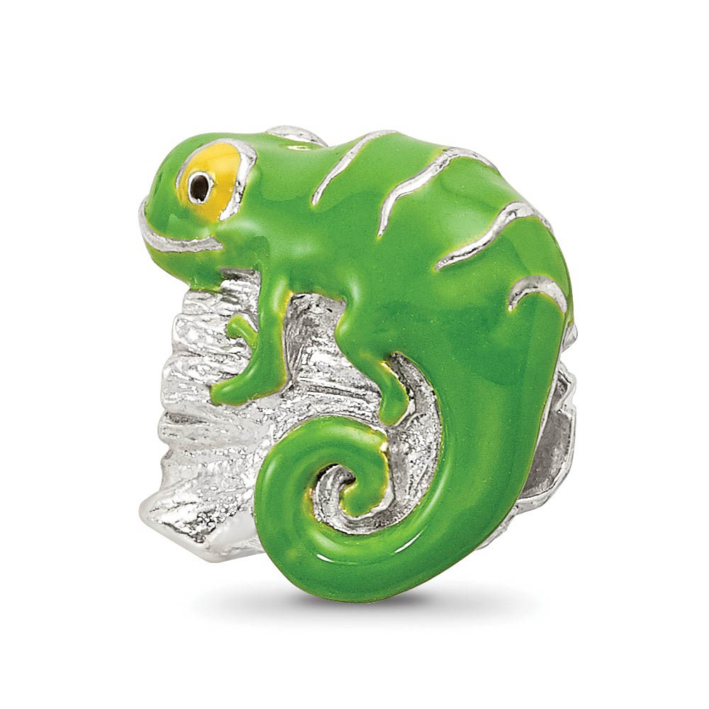 Sterling Silver and Green Enameled Lizard Bead Charm