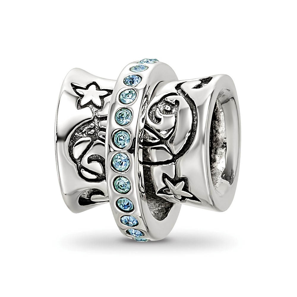 Sterling Silver with Light Blue Crystals Nouveau Spinner Bead Charm