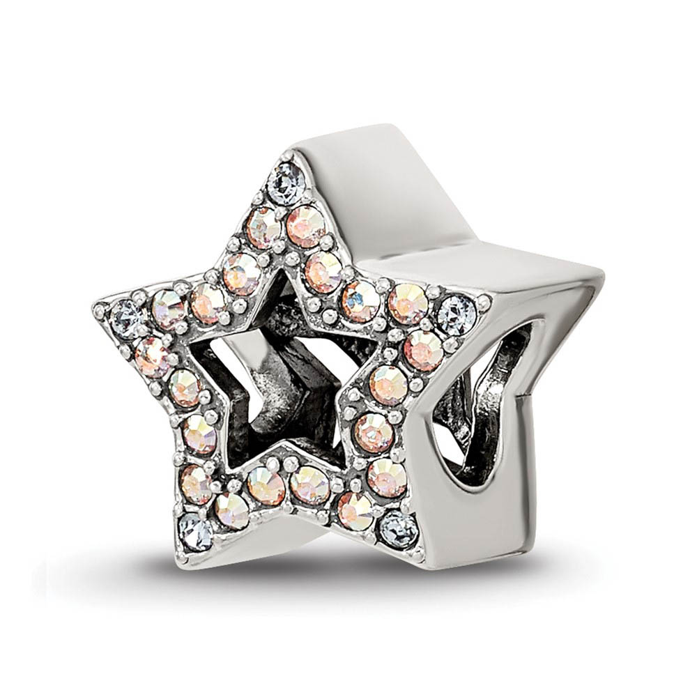 Sterling Silver with Crystals Reversible Star Bead Charm, 10mm