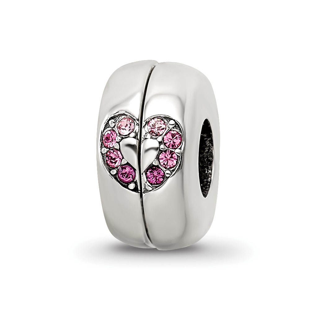 Pink Heart 2 Pc Magnetic Sterling Silver & Crystals Bead Charm