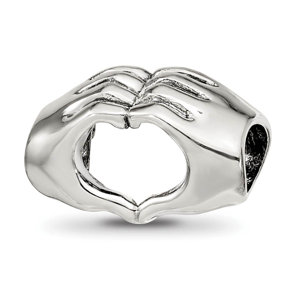 Sterling Silver Polished Heart Hands Bead Charm