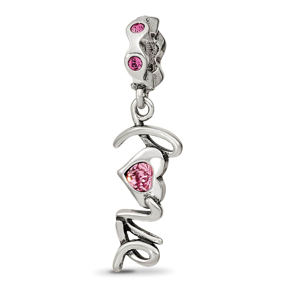 Sterling Silver and Pink Crystal LOVE Dangle Bead Charm