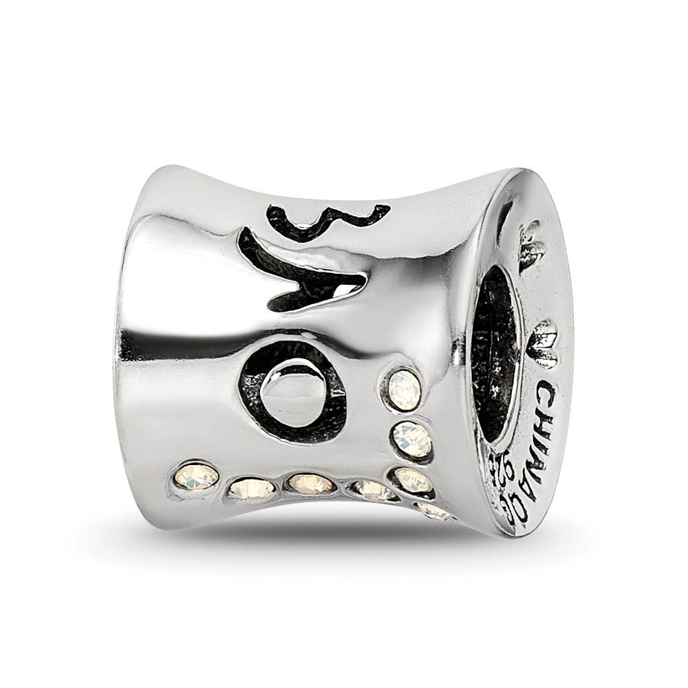 Sterling Silver White Crystal Love Script Concaved Bead Charm