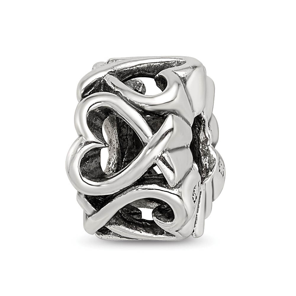 Multidirectional Open Hearts Bead Charm in Antiqued Sterling Silver