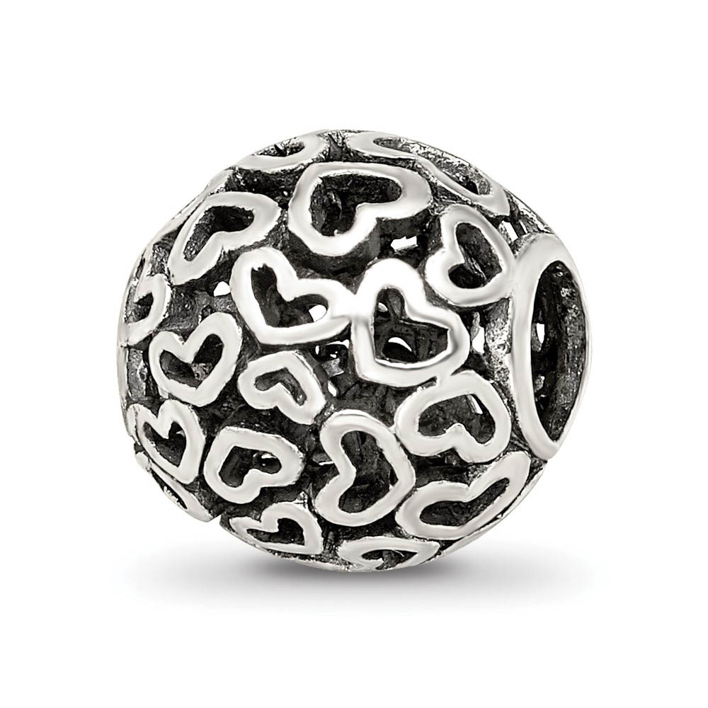 Bali Open Hearts Bead Charm in Antiqued Sterling Silver
