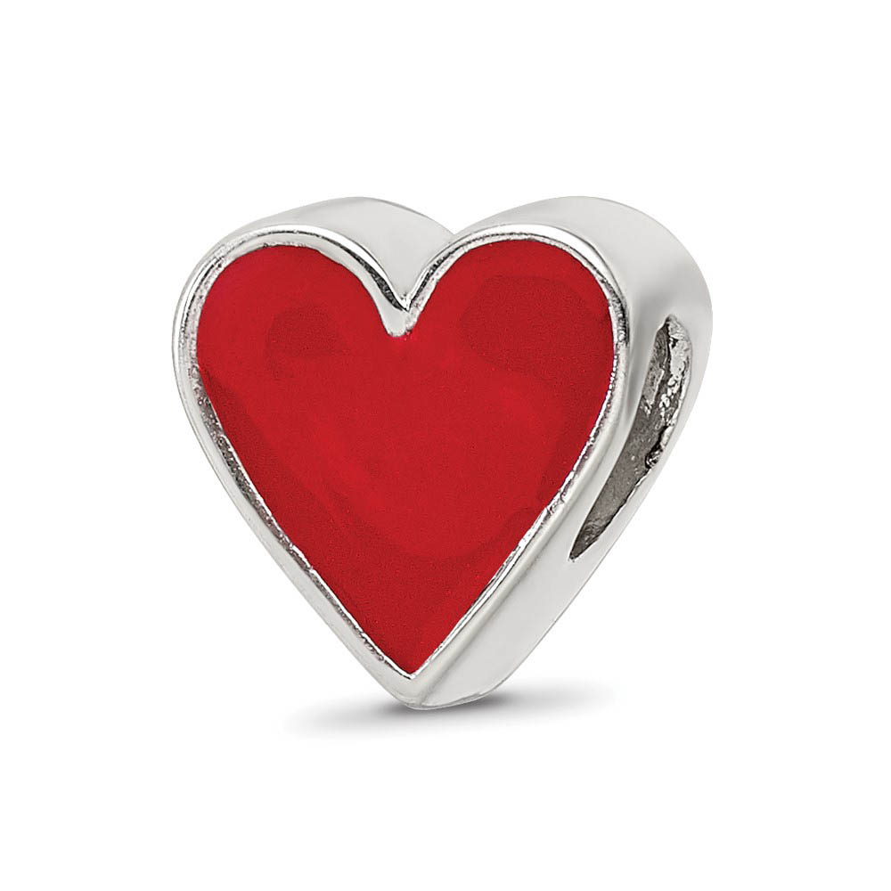 Sterling Silver & Red Enameled Heart Bead Charm, 9mm
