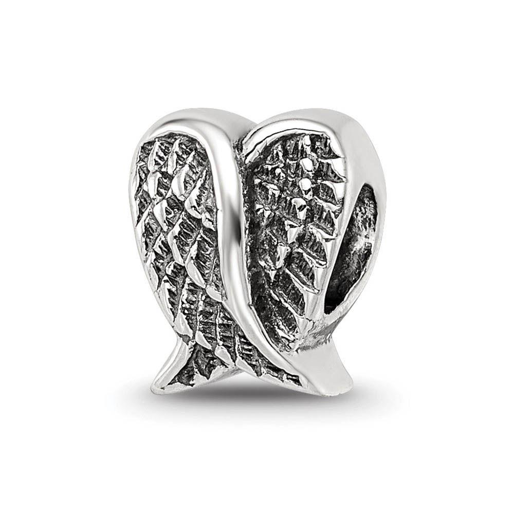 Sterling Silver Antiqued Heart Shaped Wings Bead Charm