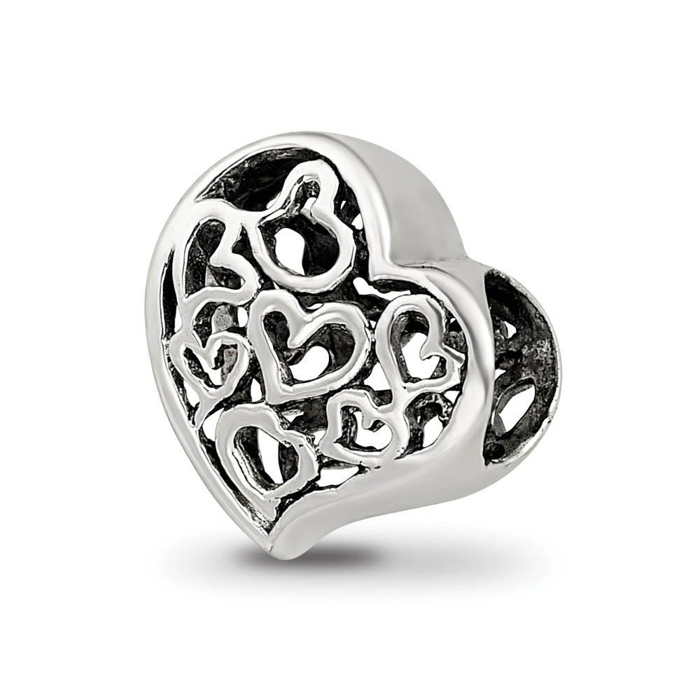 Sterling Silver Asymmetrical Cutout Hearts Bead Charm