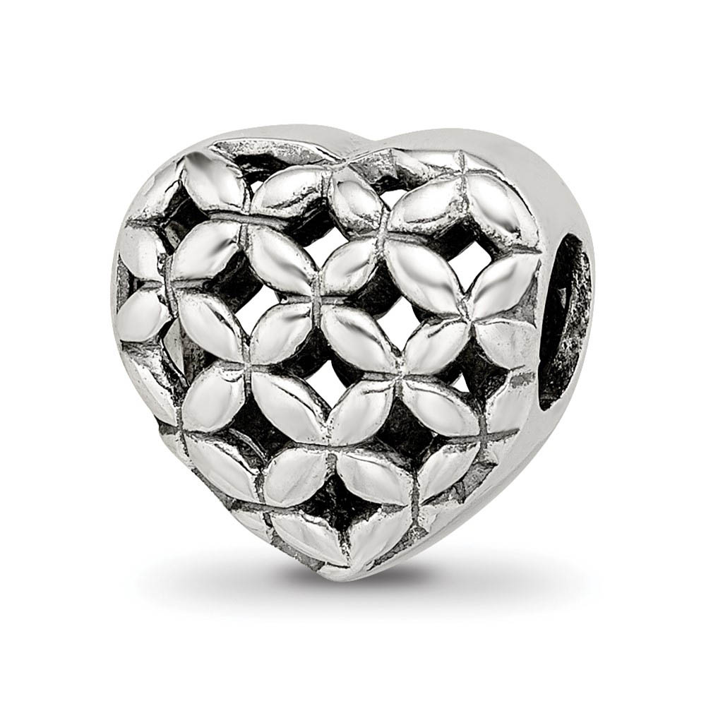 Sterling Silver Floral Lattice Heart Bead Charm