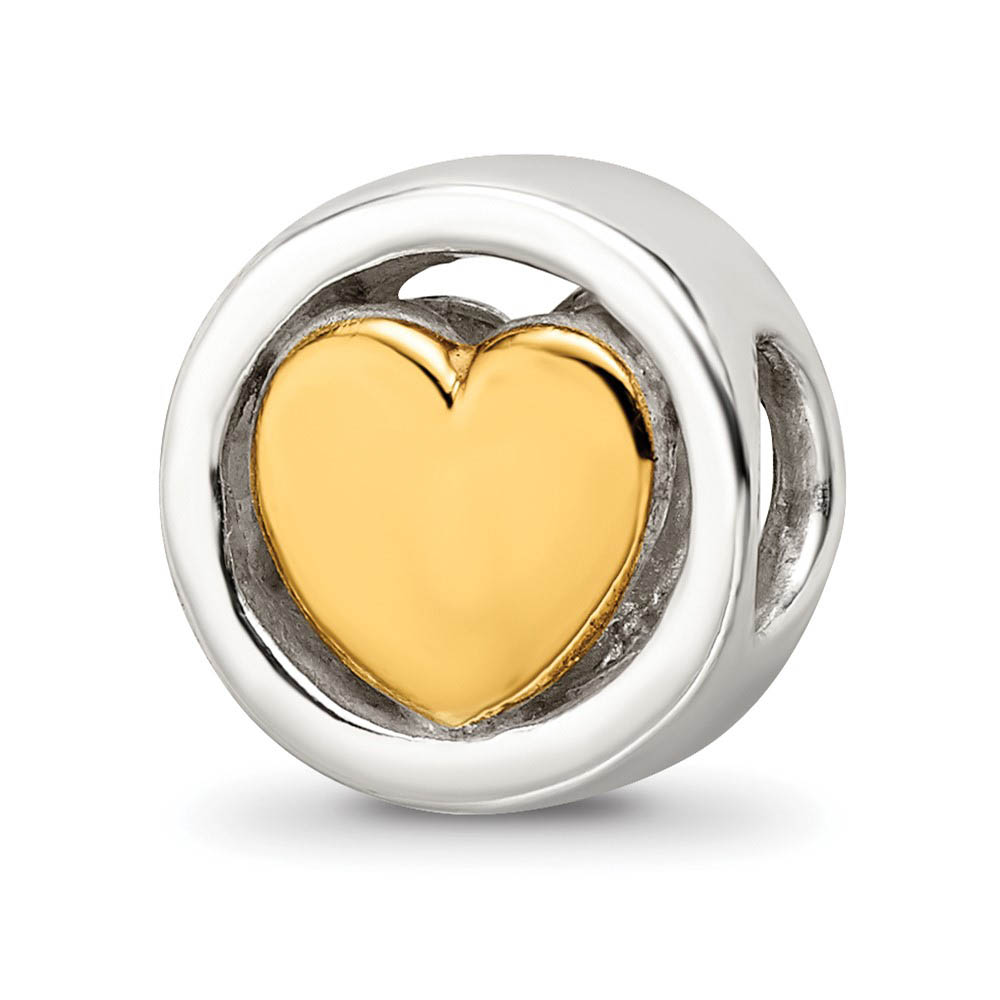 9mm 14k Gold-plated Heart Sterling Silver Cylinder Bead Charm