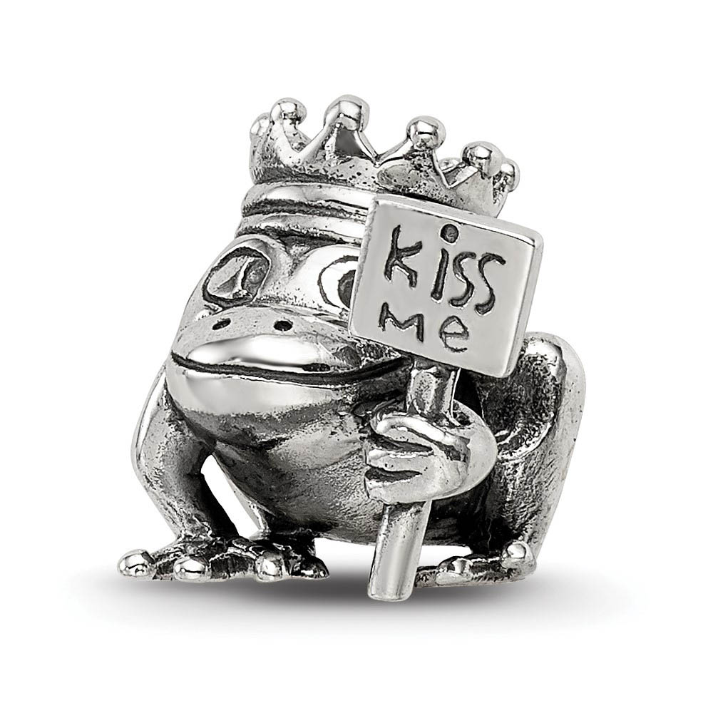 Kiss Me Frog Prince Bead Charm in Antiqued Sterling Silver