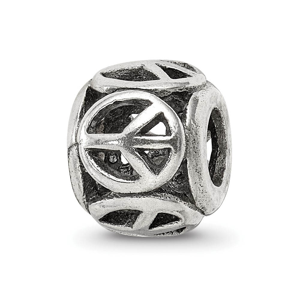 Antiqued Sterling Silver Peace Sign Bead Charm