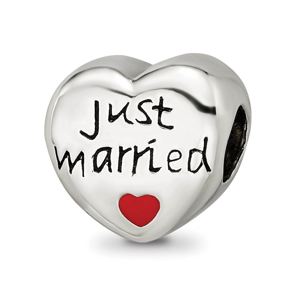 Sterling Silver and Enameled Just Married Heart Bead Charm