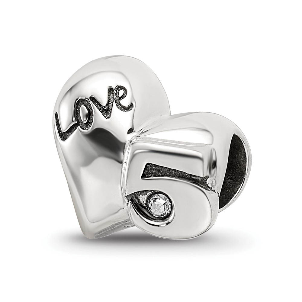 Sterling Silver with Crystals 5th Anniversary Heart Bead Charm
