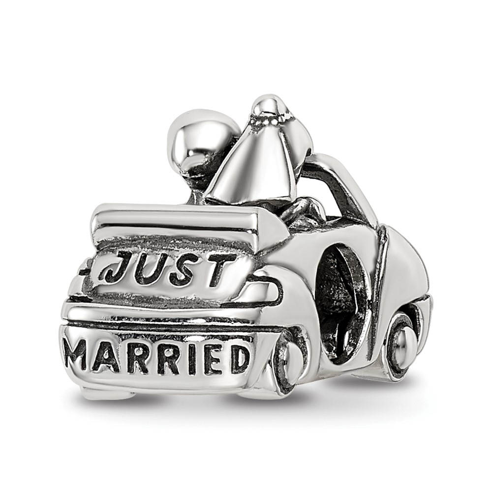 Sterling Silver & Crystal Just Married Bride & Groom Car Bead Charm