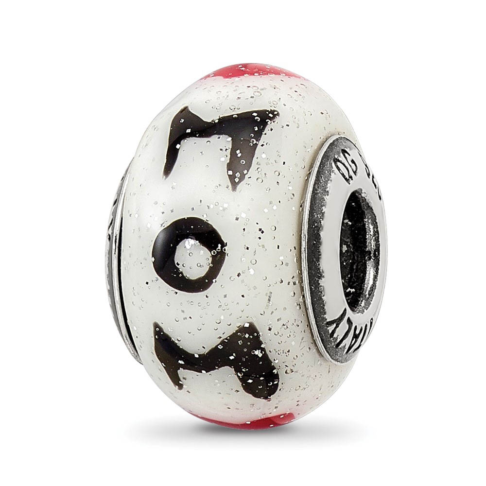 Sterling Silver & White Italian Murano Glass Mom & Hearts Bead Charm