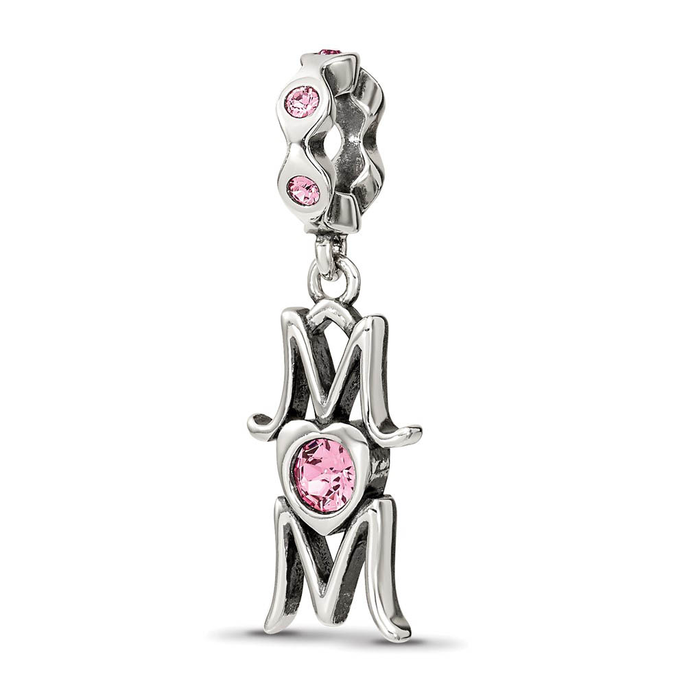 Sterling Silver with Pink Crystals MOM Dangle Bead Charm