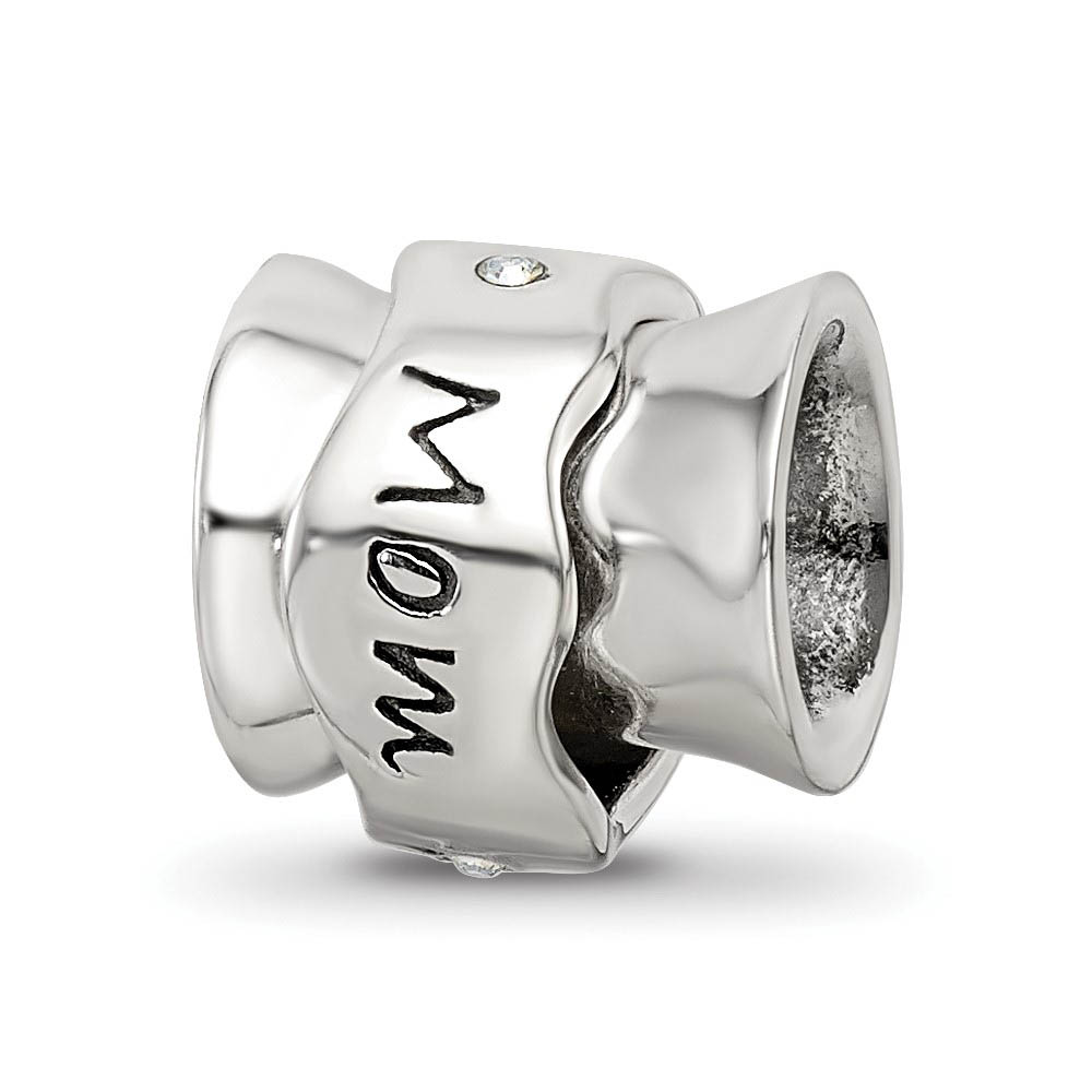 Sterling Silver and Crystal Mom I Love You Spinner Bead Charm