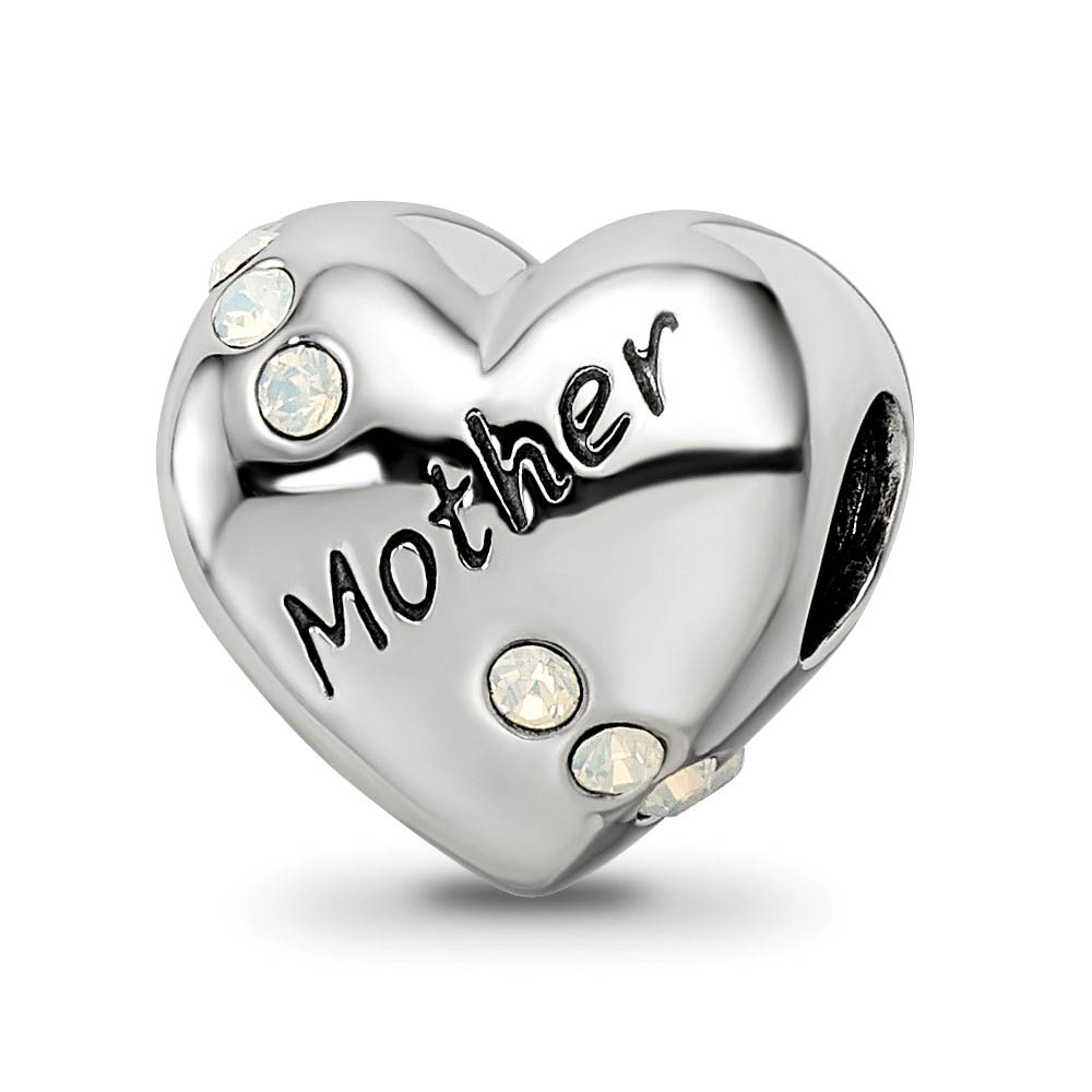 Sterling Silver with White Crystals Mother Heart Bead Charm