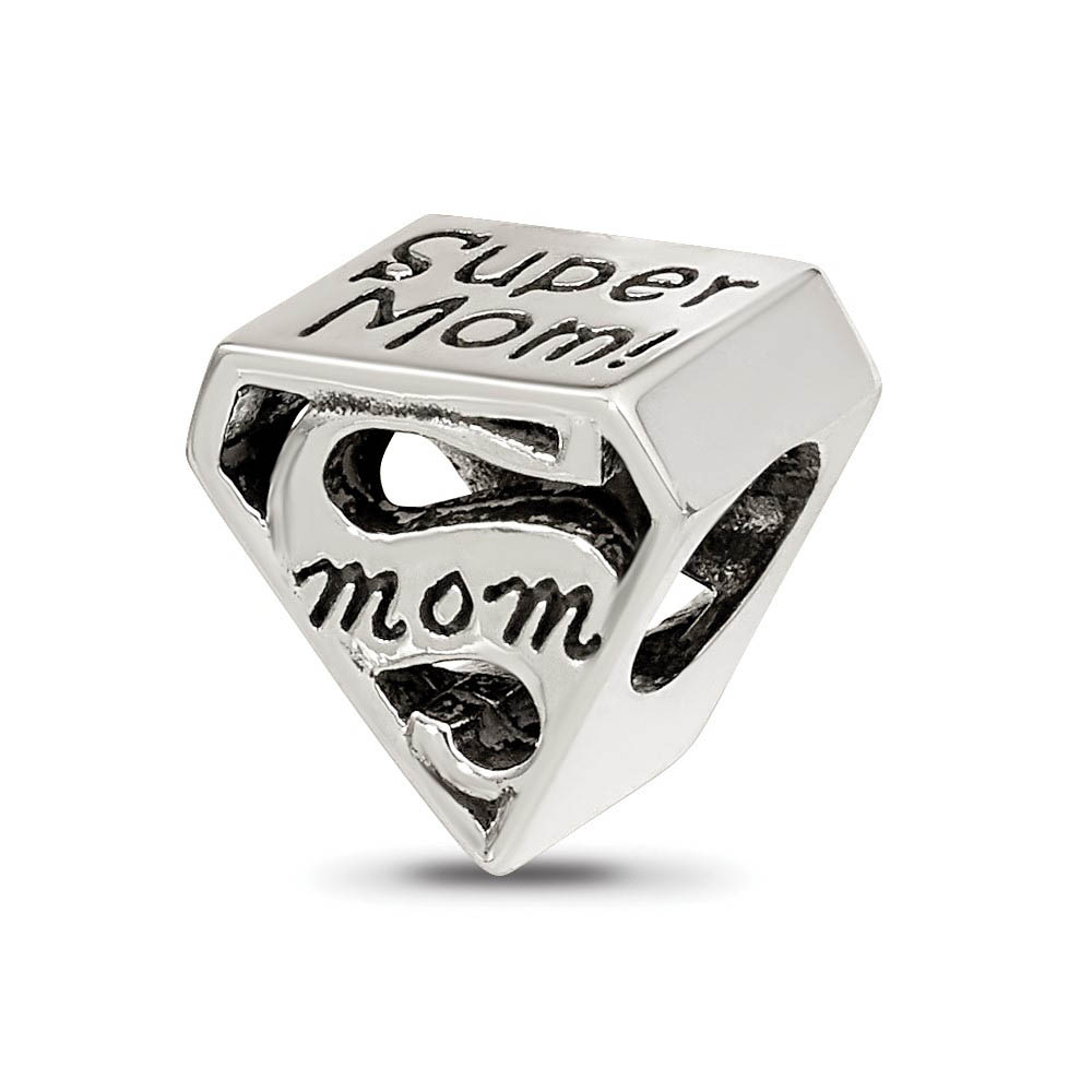 Sterling Silver Super Mom Shield Bead Charm