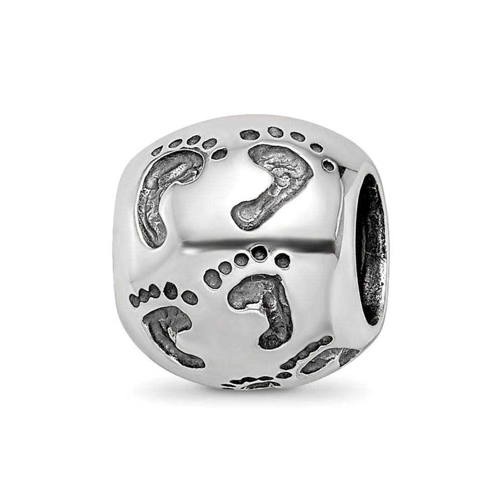 Family Footprints Bead Charm in Antiqued Sterling Silver