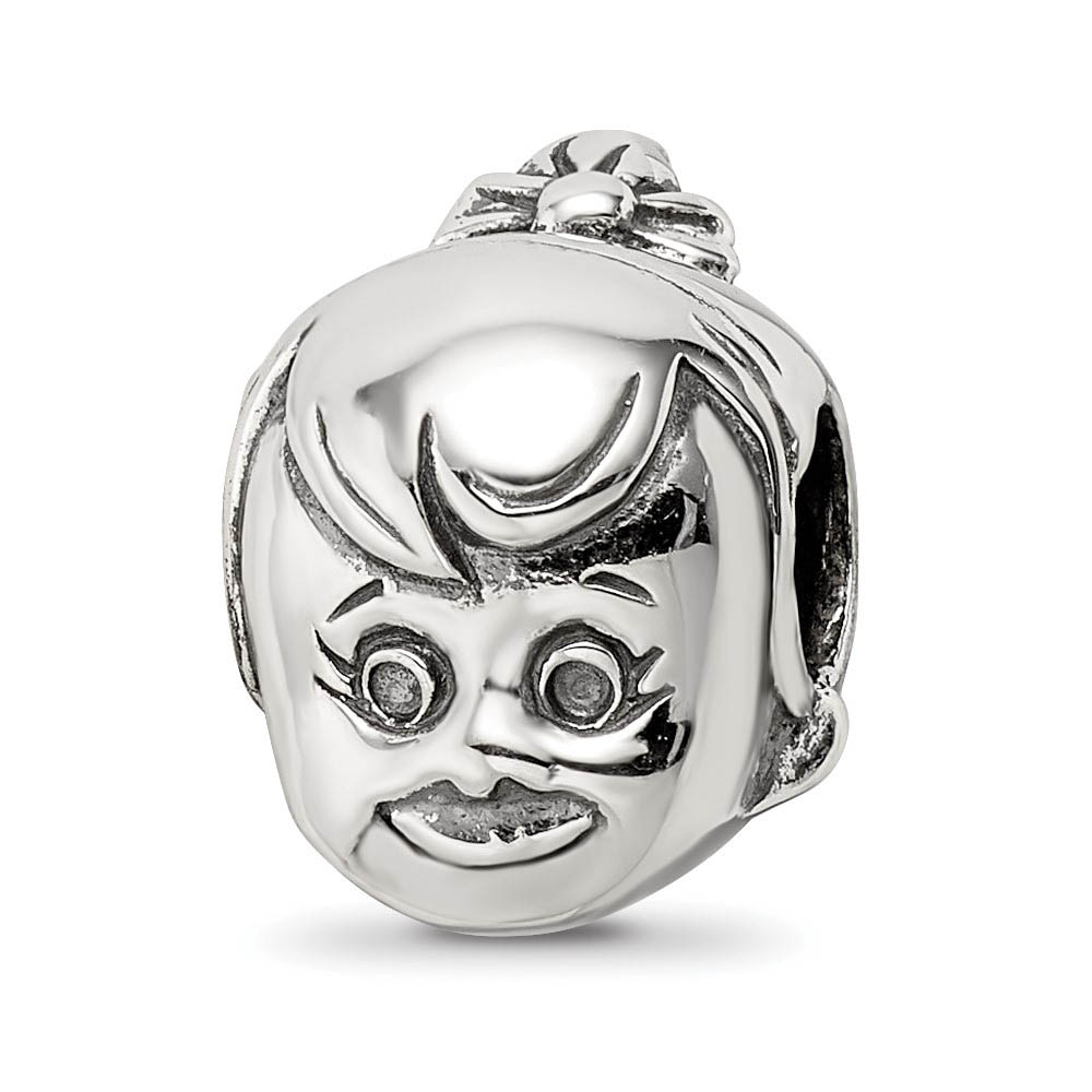 Sterling Silver Little Girl's Head with Ponytail Bead Charm