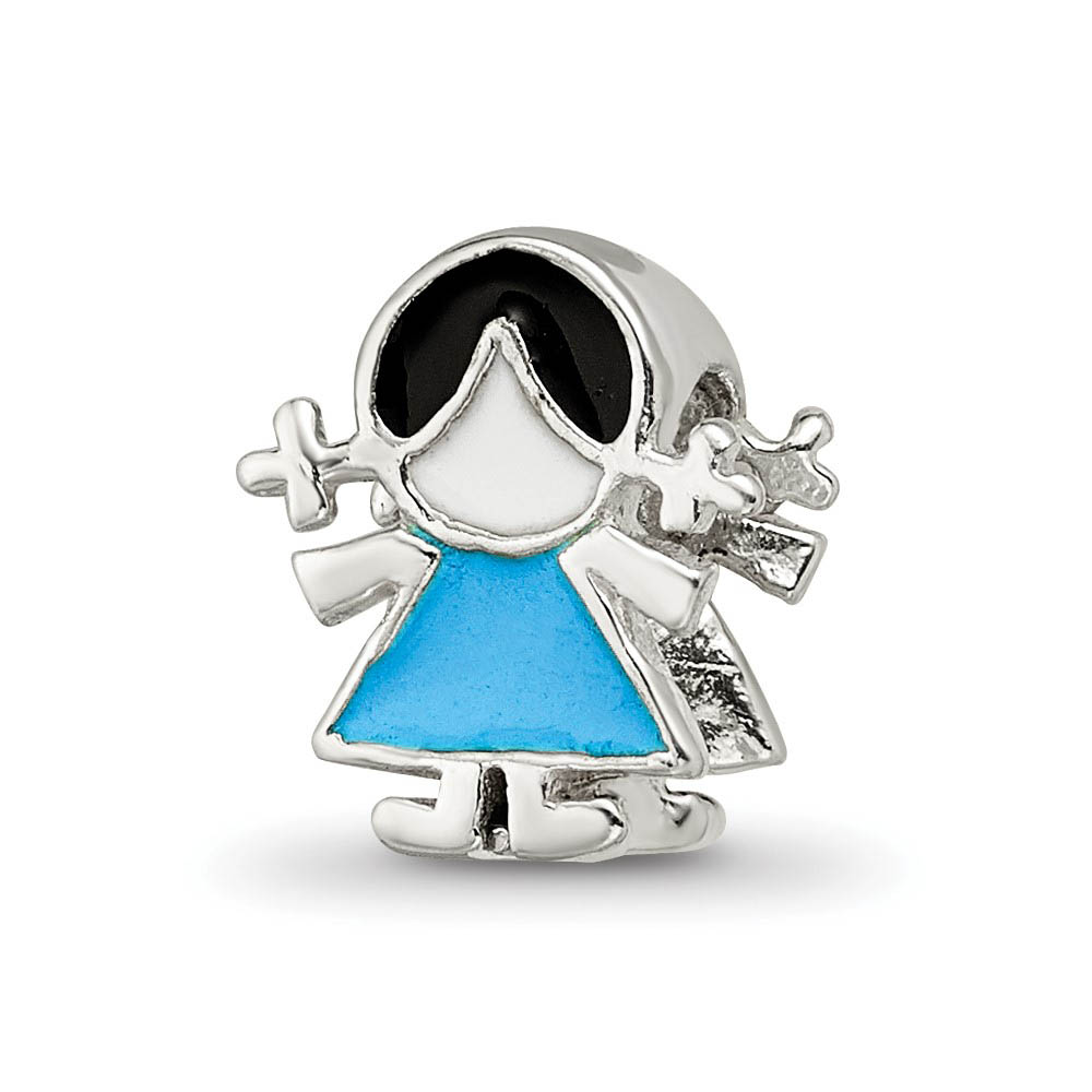 Sterling Silver & Enameled Blue Dress Girl Bead Charm