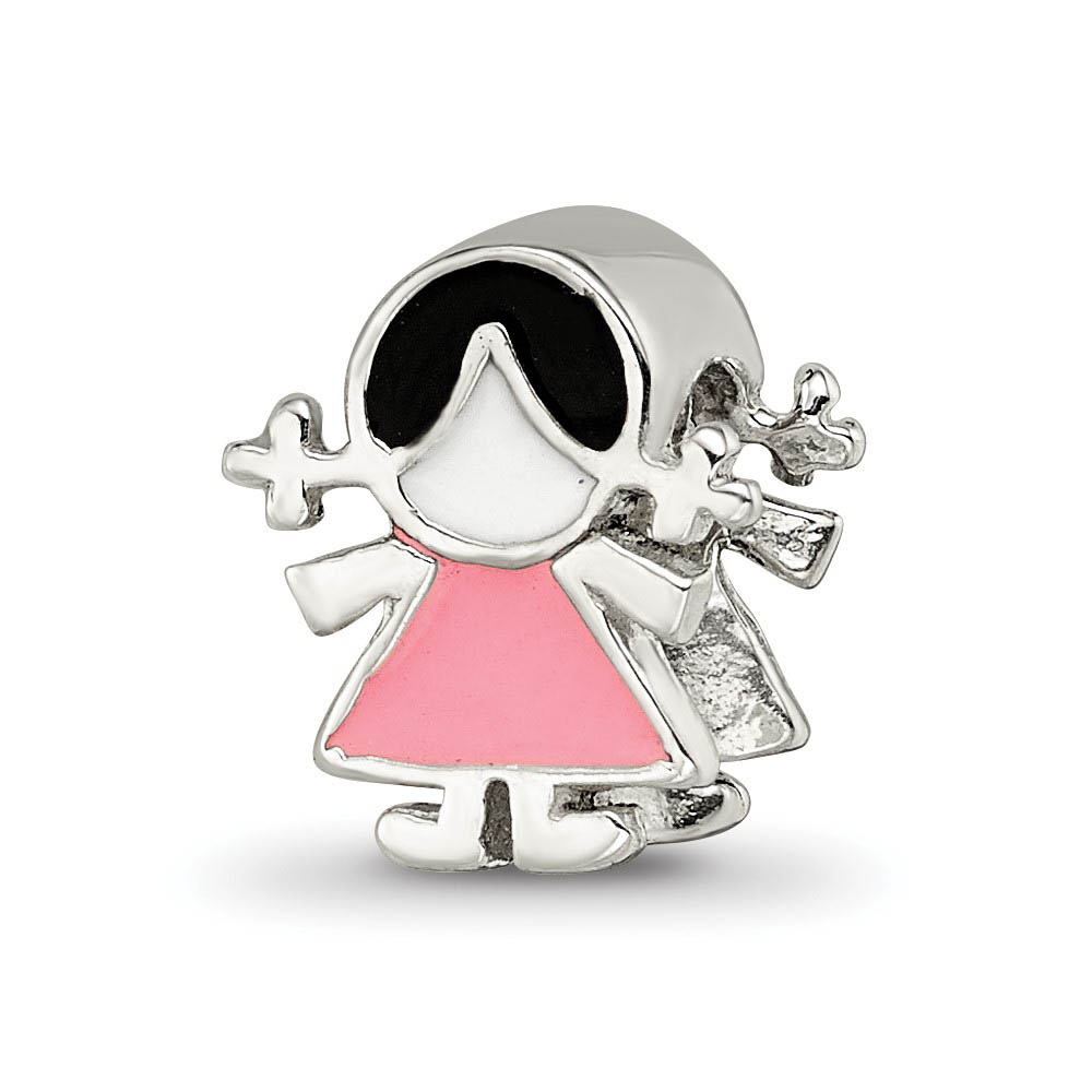 Sterling Silver & Enameled Pink Dress Girl Bead Charm