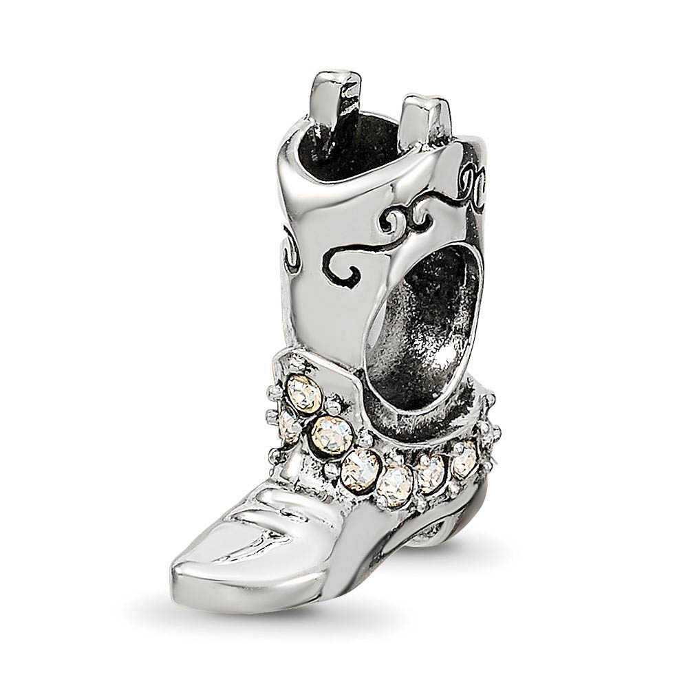 Sterling Silver with White Crystals Cowgirl Boot Bead Charm