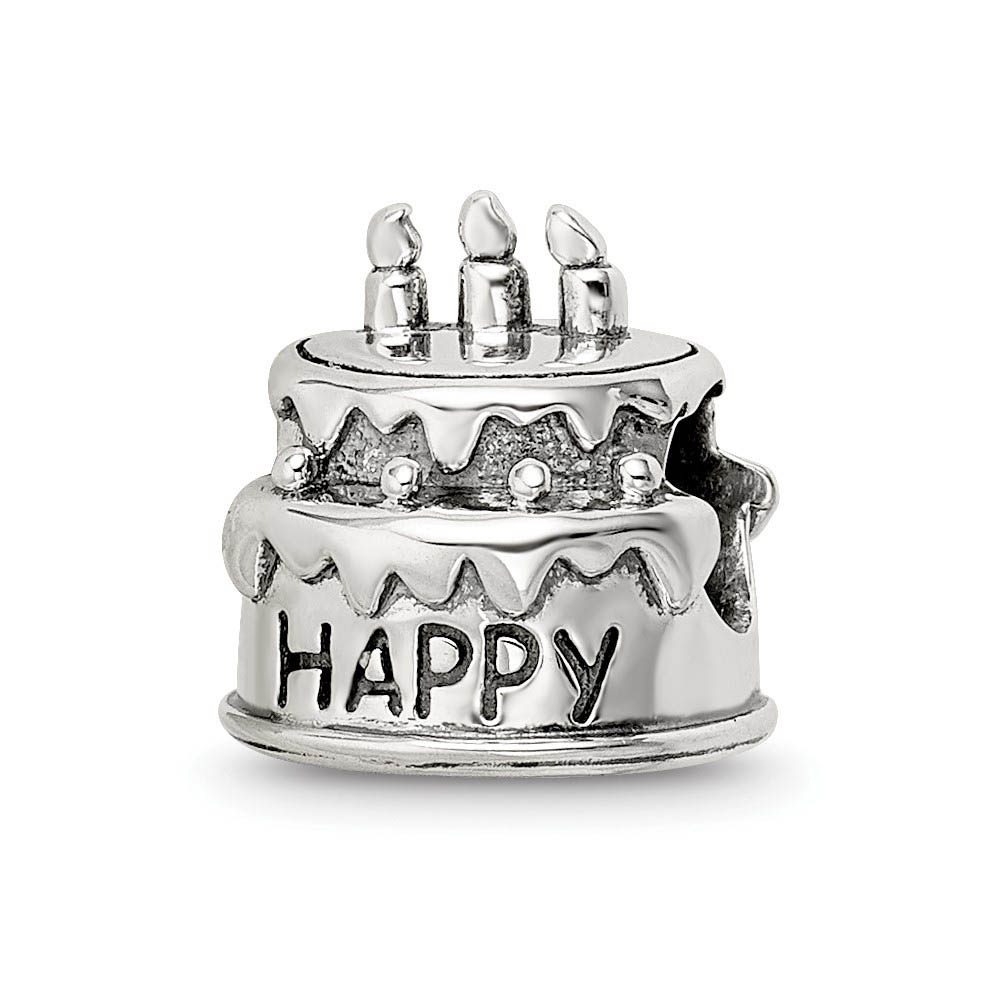 Happy Birthday Cake Bead Charm in Antiqued Sterling Silver