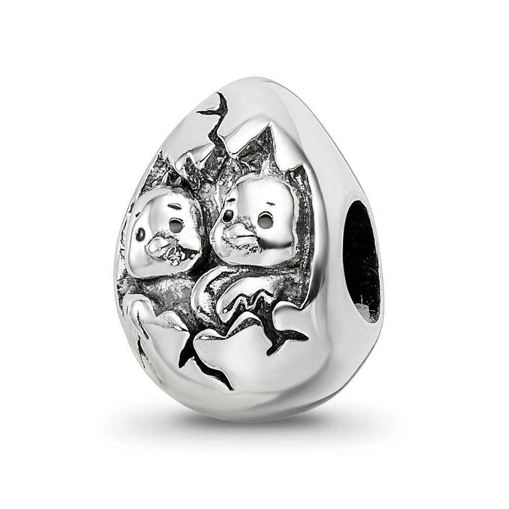 Happy Easter Hatching Chicks Bead Charm in Antiqued Sterling Silver