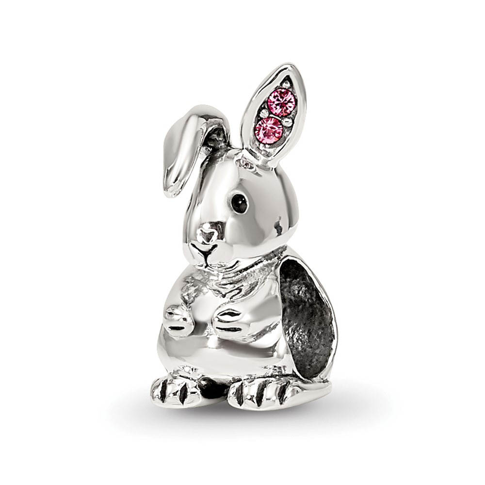 Bunny Bead Charm in Antiqued Sterling Silver with Pink Crystals