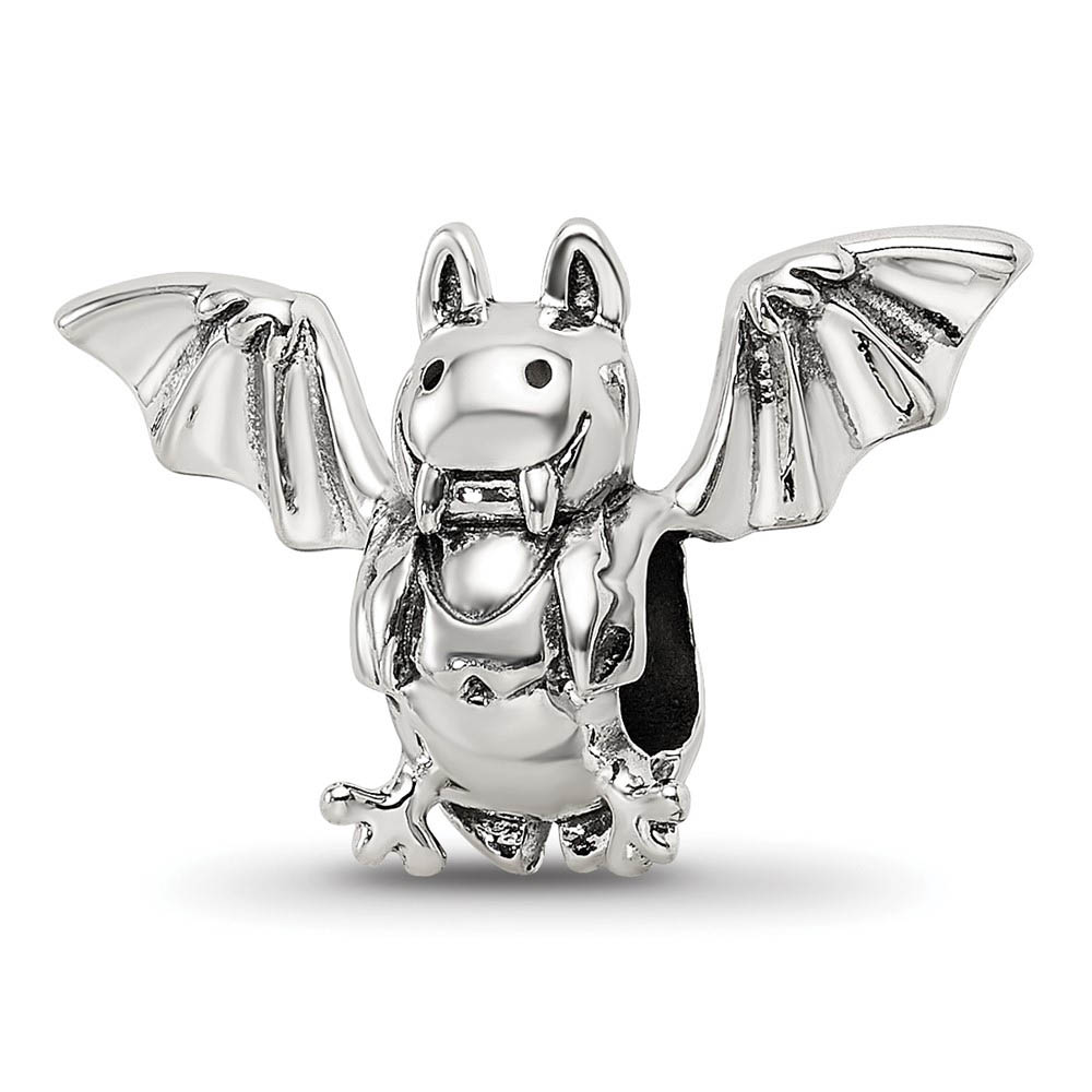 Vampire Bat Bead Charm in Antiqued Sterling Silver