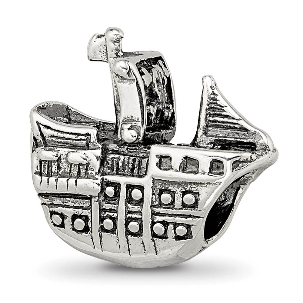 Pirate Ship Bead Charm in Antiqued Sterling Silver
