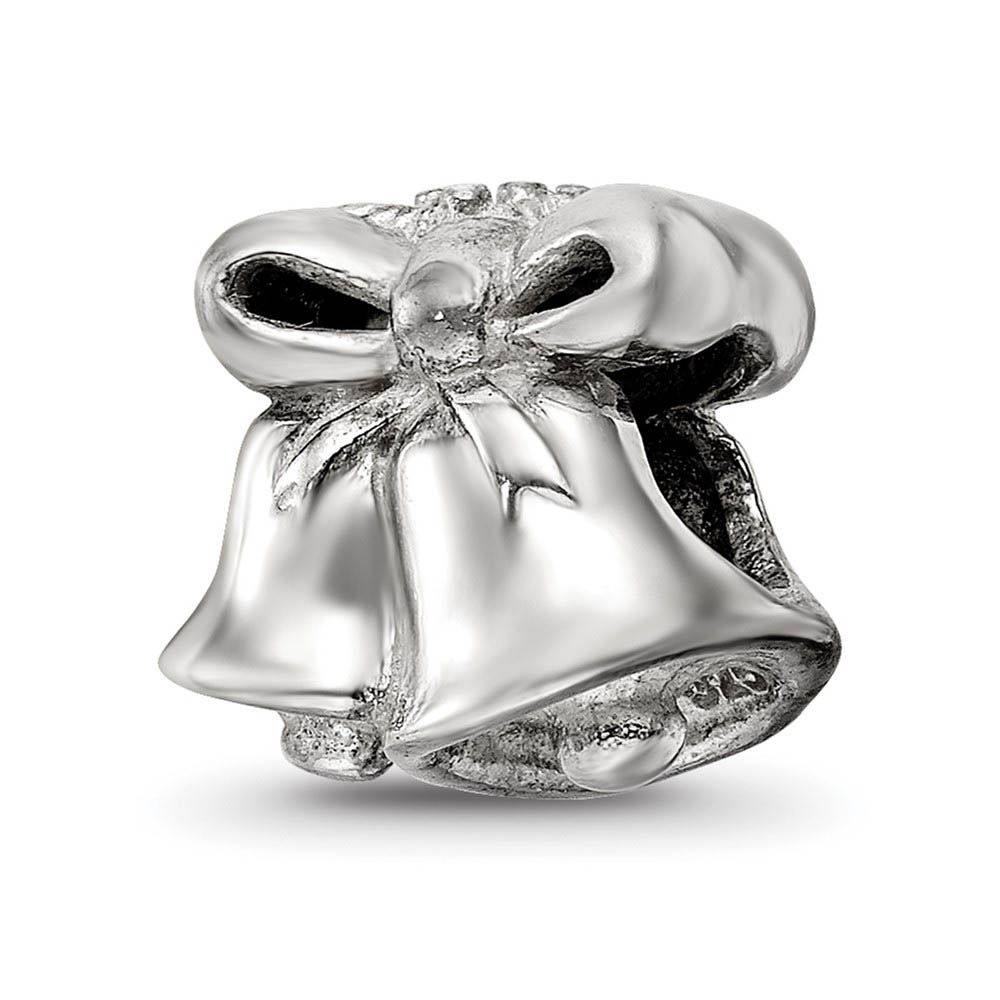 Christmas Bells Bead Charm in Antiqued Sterling Silver