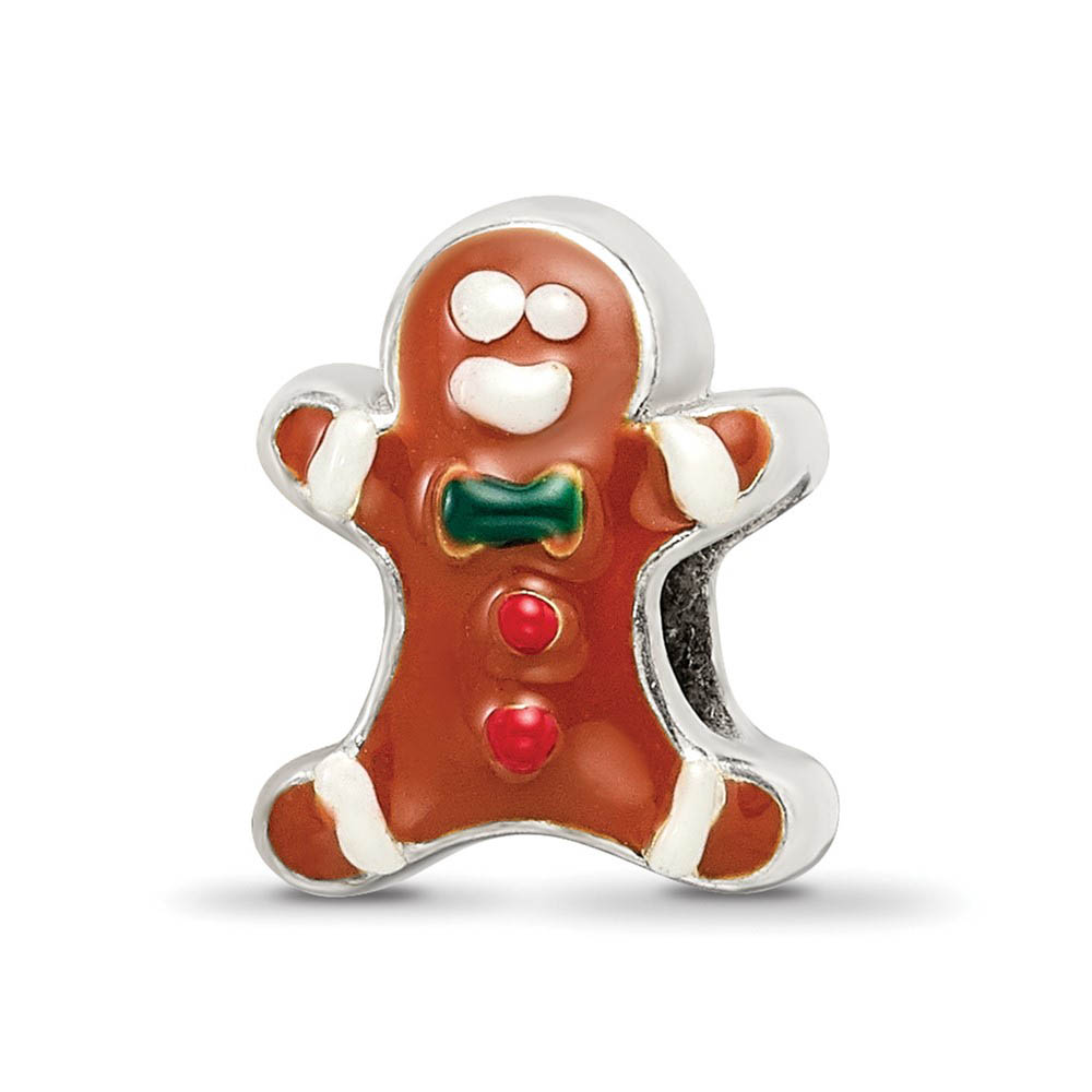 Sterling Silver & Enameled Gingerbread Man Bead Charm