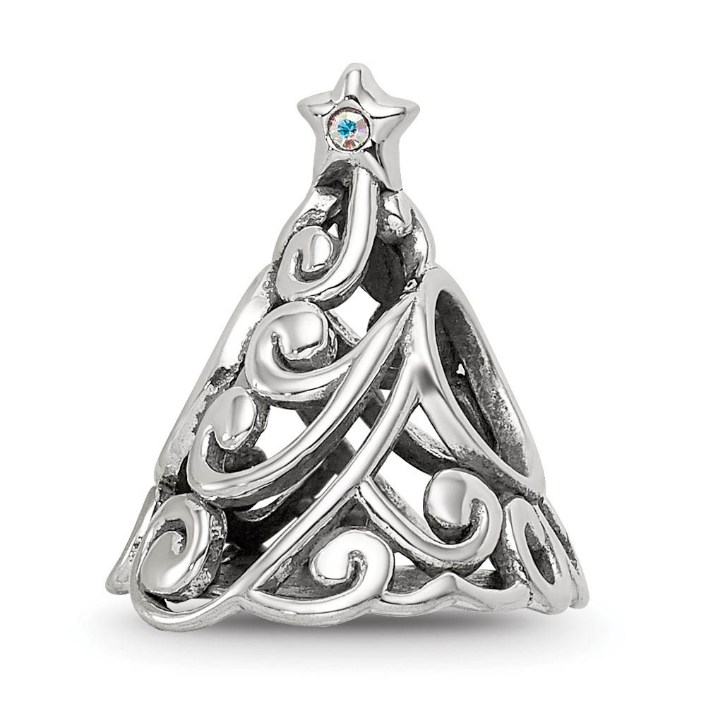 Sterling Silver & Crystals Filigree Christmas Tree Bead Charm