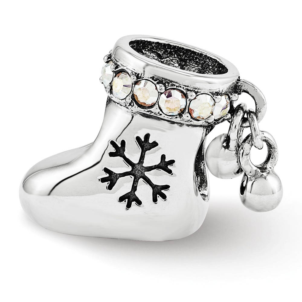 Sterling Silver with  Crystals Christmas Stocking Bead Charm
