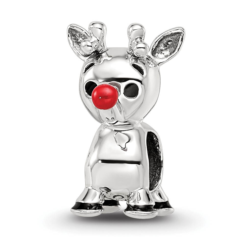 Sterling Silver and Enamel Red Nosed Rudolph Bead Charm