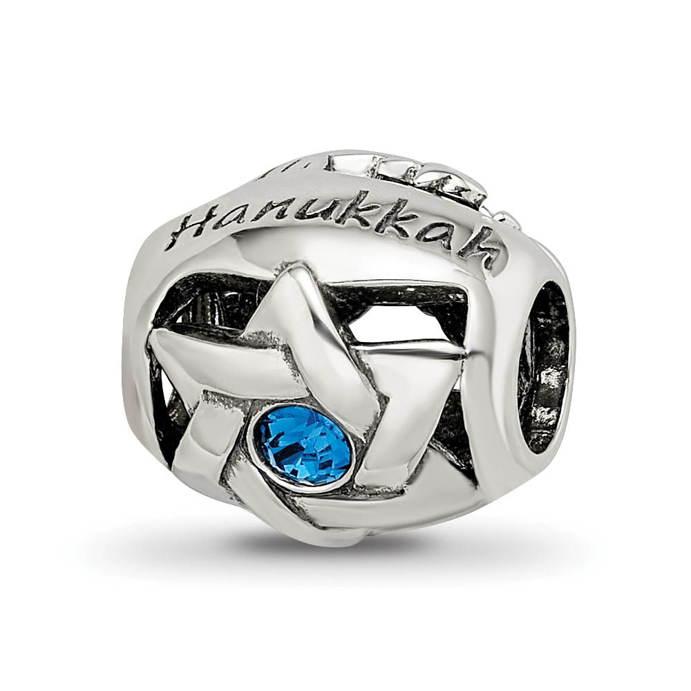 Sterling Silver with Blue Crystal Happy Hanukkah Bead Charm