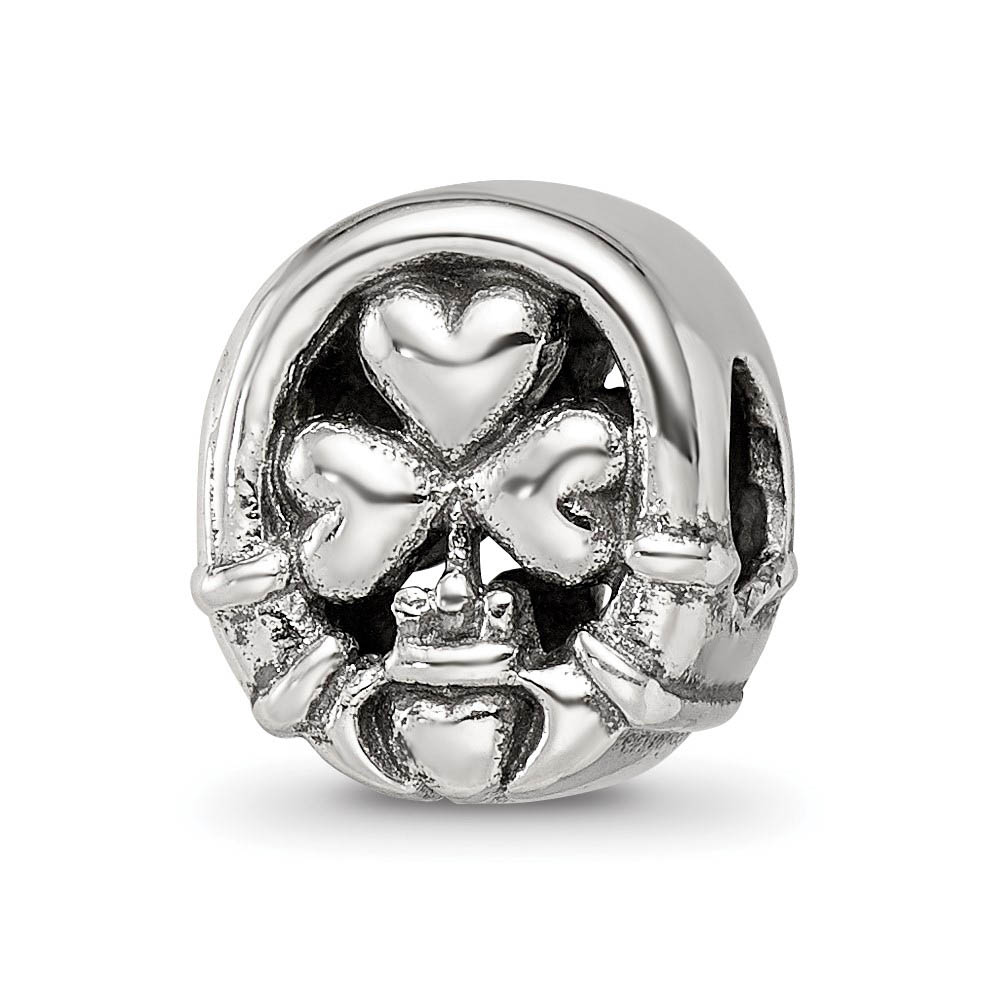 Claddagh Clover Bead Charm in Antiqued Sterling Silver