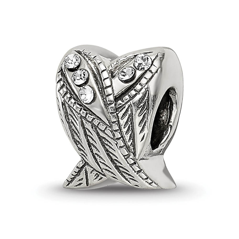 Sterling Silver with White Crystals Heart Shaped Wings Bead Charm