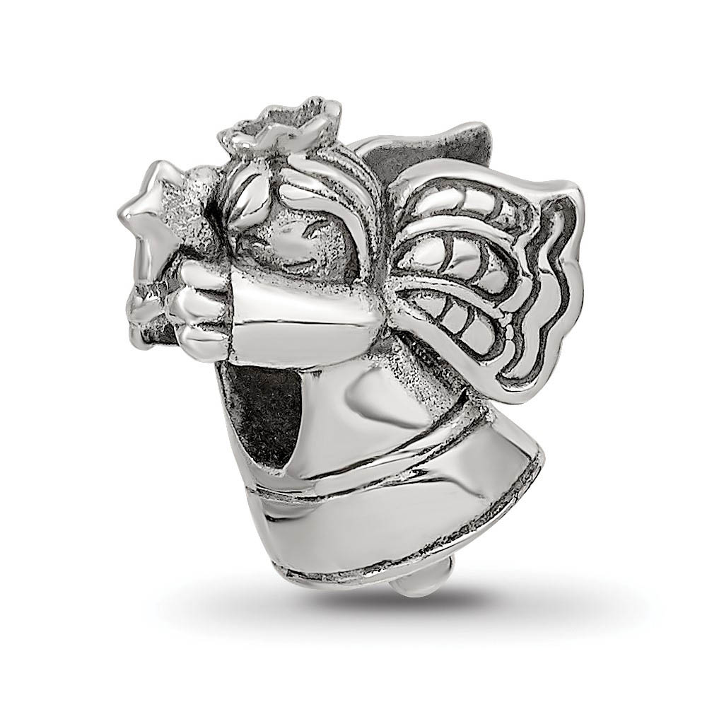 Christmas Angel Bead Charm in Antiqued Sterling Silver