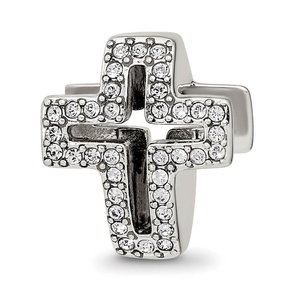 Sterling Silver with White Crystals Reversible Cross Bead Charm