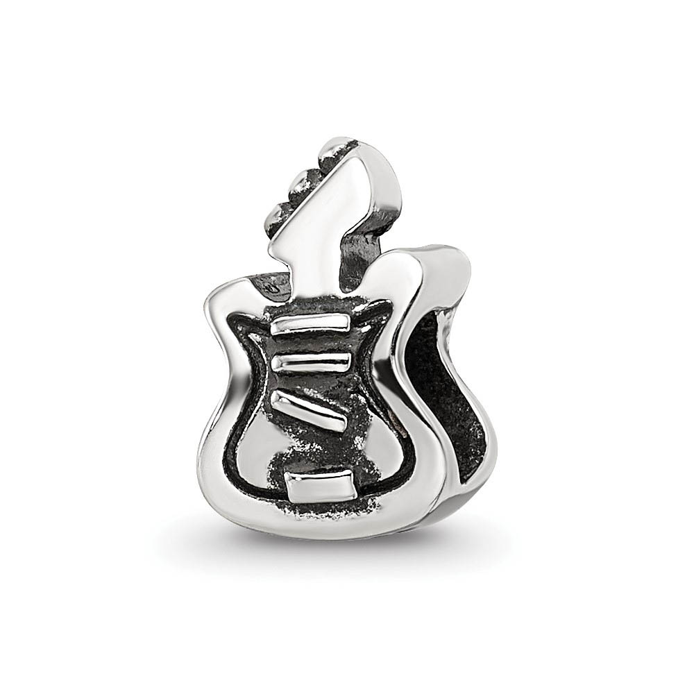 Guitar Bead Charm in Antiqued Sterling Silver