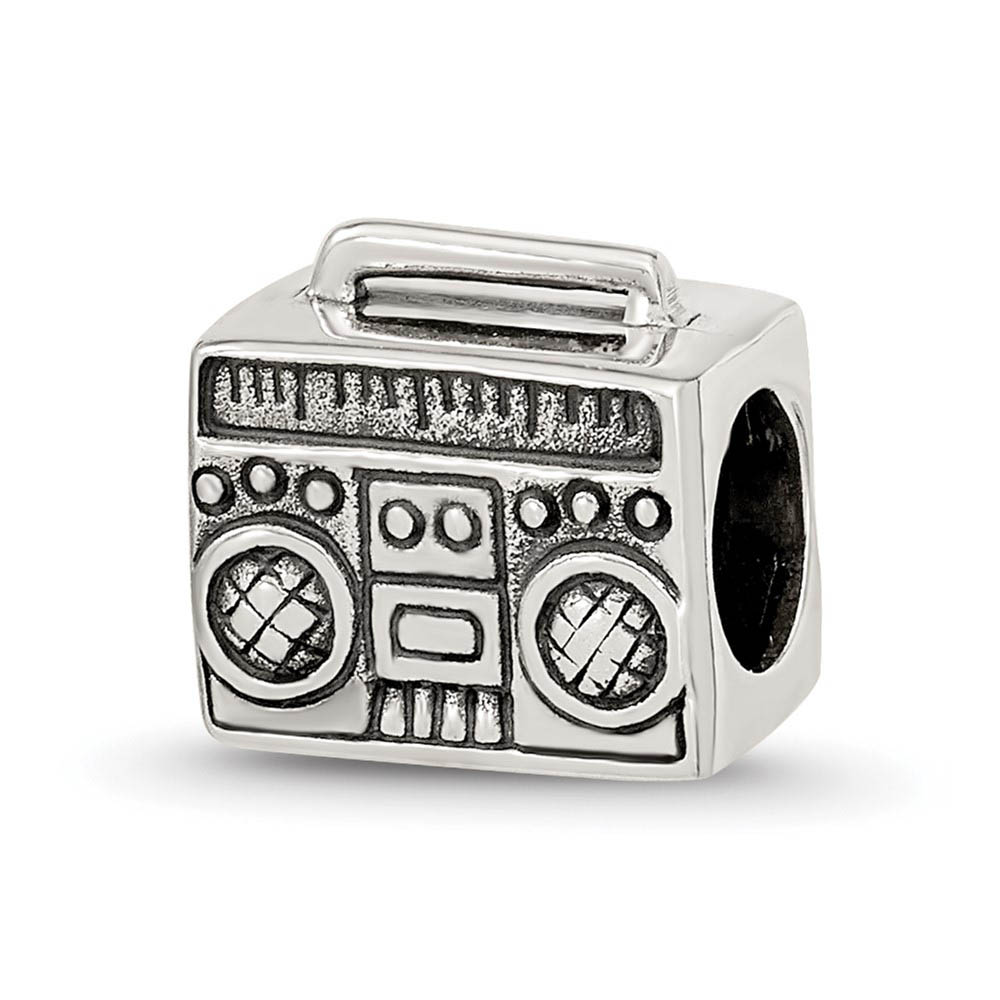 Boombox Bead Charm in Antiqued Sterling Silver